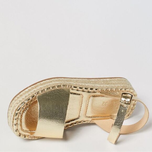 ZARA Metallic Gold Espadrille Wedges Size 35 - Picture 3 of 5